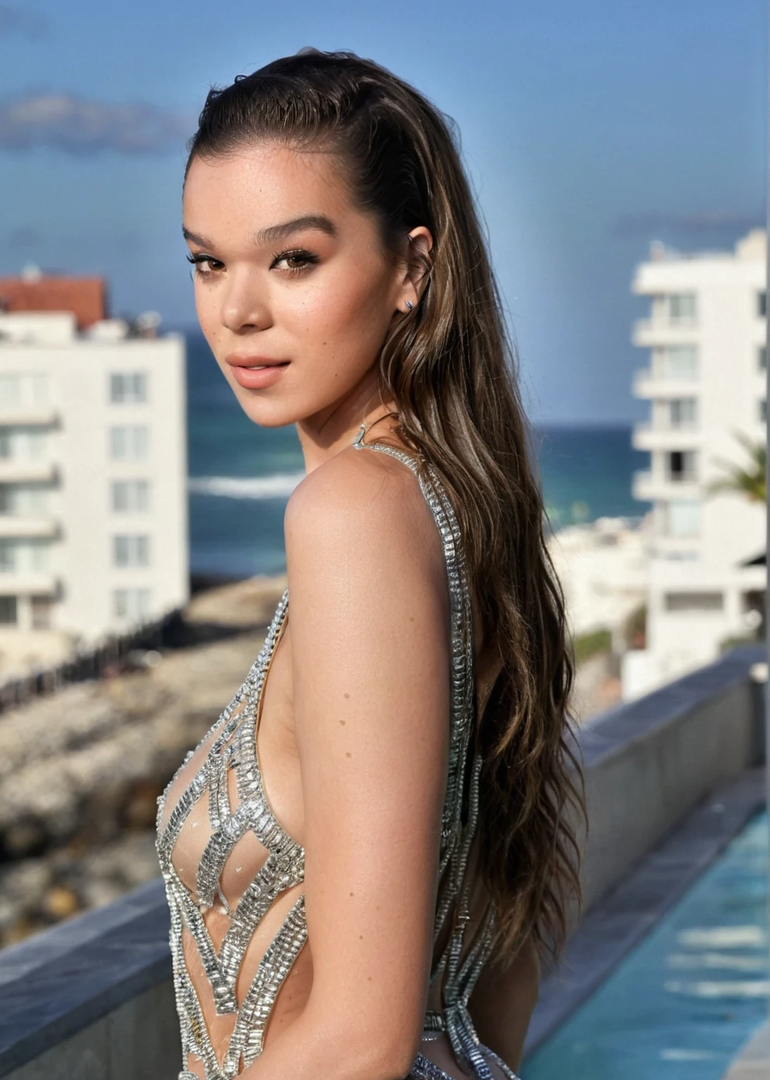  high quality  celebrity  Erotic  photo , 40yo hot woman (  hailee steinfeld , HaiStei (ohwx, ohwx woman) woman, sexy, celebrity , actress , outdoor beach side , wide palvis, tall fit body , breast revealing , photorealistic , celebrity , random click ,  freckles on skin,)  shiny sweaty skin , sexualized move, erotic angles,  celebrity erotic photograph ,  (  natural  lights, depth of field, detailed face , insanely detailed skin texture )