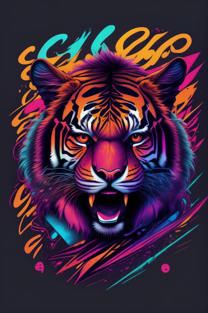 tigre, Inspired graffiti, swirly vibrant colors, NEO Tokyo, futurist, vectorial art, t shirt design