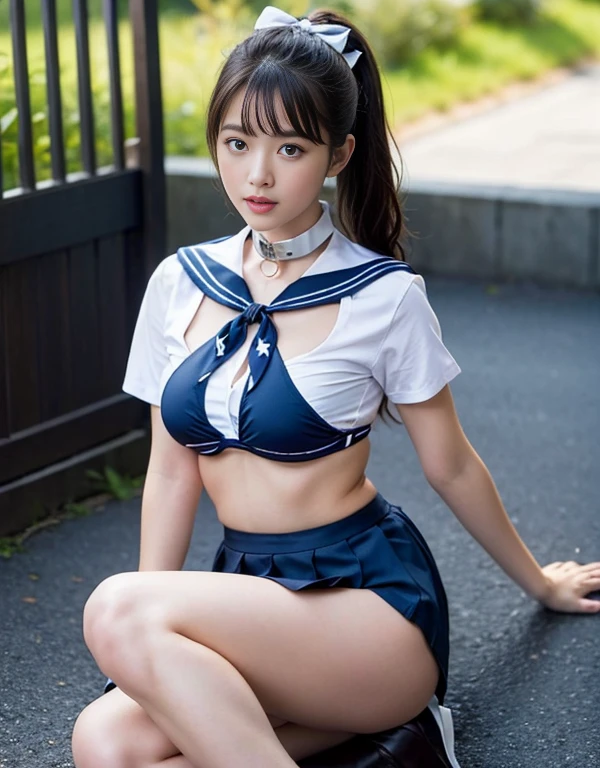 (((Transparent vinyl bikini:1.35)))、(((feetを広げる:1.35)))、There is a lot of pubic hair on the female genitalia、((Boldly open your legs、Thigh lift、Showing off your crotch))、 Drenched in sweat 、Lots of pubic hair、large pointy breasts、Browsing Caution、 (Humans are biologically correct、references) 、 余分な手feetを失うslimな手feet余分な数字変異した手と指の融合指slimな悪い手長い首長い体の解剖学的構造悪い変形悪い変形余分な胸はありません、Not Futanari、Not a Moriman 16k Raw Photo, Highest quality, masterpiece, Ultra-high resolution, movie grain, ((She is wearing (High School Sailor Uniform).
(Navy sailor collar:1.4),(white shirt:1.4),(Navy Pleated Skirt:1.4),(Navy Bow:1.4))).movie, 1 Girl, Looking at the audience, Natural skin texture、Very heavy chest))),Realistic eye and facial details, Fuller lips, Lipstick Makeup), Red eyeshadow, Fluffy ponytail, Messy Hair, A sloppy smile, Beautiful feet, Tall Woman, skinny, slim_feet, alone, Huge breasts, Cleavage, Butt, shirt,, Around the flower position, (Detailed Background,skimpy white shirt, Huge breasts, Cleavage, Blurred Background, Plaid,, ((JK with a silver ribbon around her neck))),Big JK ribbon, Brown Hair, bracelet, water, bangs, jewelry, Lips parted,, Depth of the written border、Armpit Cat、Beautiful sea、water color striped pattern、Beautiful sandy beach、