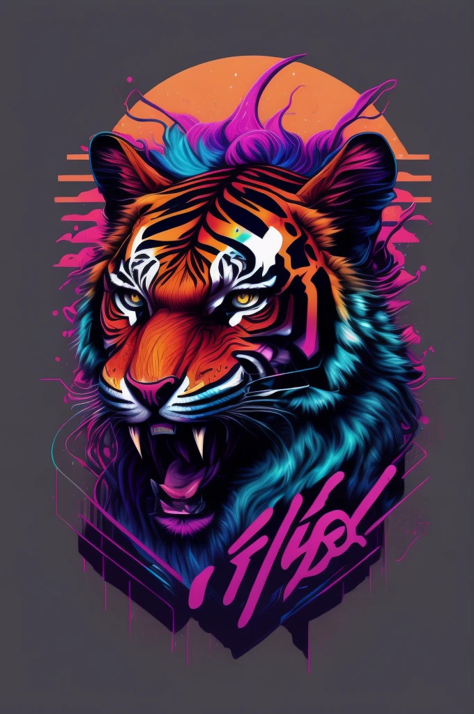 tigre, Inspired graffiti, swirly vibrant colors, NEO Tokyo, futurist, vectorial art, t shirt design