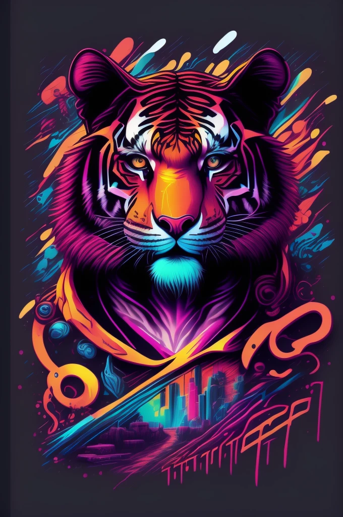 tigre, Inspired graffiti, swirly vibrant colors, NEO Tokyo, futurist, vectorial art, t shirt design