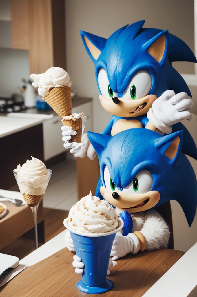 Sonic The Hedgehog and Cream The Rabbit eating ice cream 