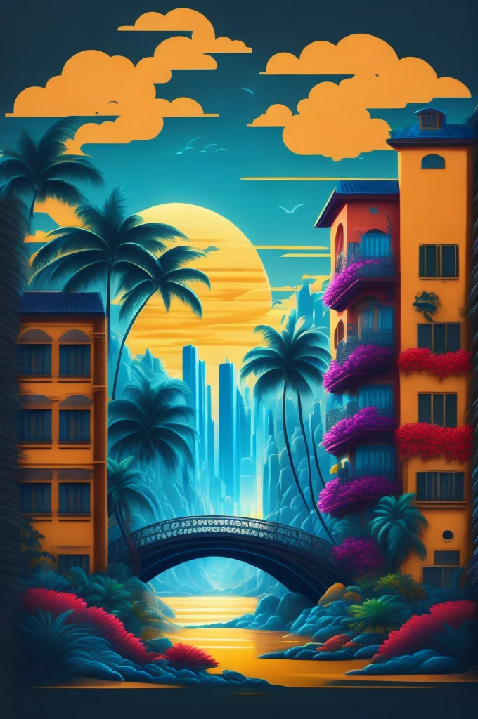 "tigre, lush urban landscape, stylized t-shirt design, middle of the journey, vibrant vector art, hidro74"