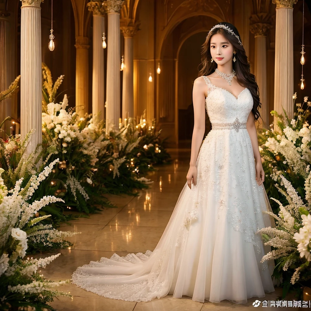 (masterpiece, best quality:1.5), highest quality, High resolution, super detailed, Realists, Upper body photo of a brunette young magical girl, detailed and beautiful eyes, beautiful detailed lips, very detailed eyes and face, longeyelashes, white satin wedding dress, Holding a magic wand in your hand, Cast a transformation spell, With her magic wand she transforms a snake into wedding rings, Glowing wands available,Beautiful and colorful makeup, elegant and noble々The jewelry bag, Gardens as background, soft daylight, bright colors, fine brushstrokes, Portrait style, Silk dress fabric, beautiful color palette, glowing skin, First-class rendering, that captures every detail, enchanting atmosphere, subtle shadows and lights, (perfect anatomy:1.2), (The stunning magical girl in a wedding dress turns a snake into wedding rings. (a transformation with the magic wand:1.4), (magnificent panorama view:1.2)
