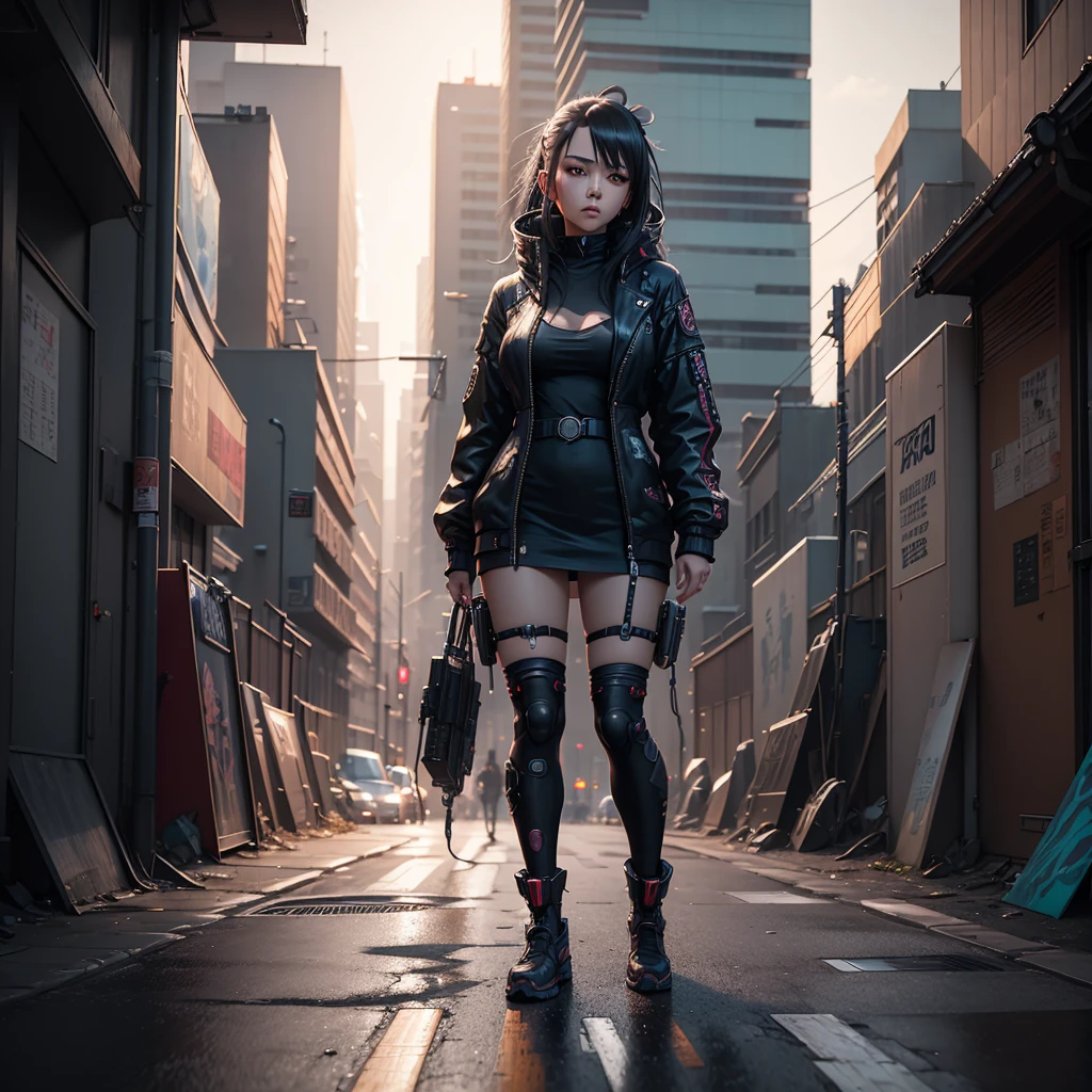 there is a woman standing on the side of the street, cyberpunk art by Yang J, trending on Artstation, realism, artwork in the style of guweiz, anime style. 8k, guweiz, realistic anime 3 d style, trending on cgstation, 🤤 girl portrait, hyper-realistic cyberpunk style, anime style mixed with fujifilm, dreamy cyberpunk girl
