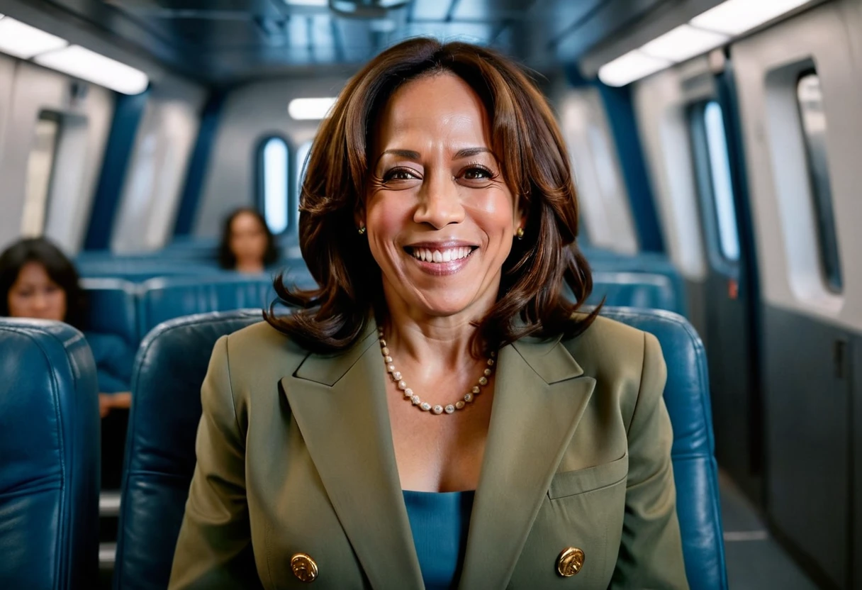 Insatiable Skirt lover and kind, shy woman Kamala Harris has Intense Orgasming love for her skirt, sitting and wearing (long pleated full circle skirt), uniform jacket and strapless low pump office shoes, (pronounced (feminine) features), (very windy), skirt is flowing wildly in the wind, inside a spaceship travelling through deep space, very, very intricate hyper-detailed symmetric (attractive graceful young feminine face) with (sad, tired eyes and a loving smile), very voluptuous breasts, full of empathy and compassion and love, (pronounced (feminine) features), (highly detailed ultra accurate realistic) hands and fingers, (windy), epic composition, highly detailed attributes, (35mm f1.4 Kodak portra 400 photograph), extremely high quality RAW photograph, highly detailed atmosphere, sci-fi, cinematic shot, dynamic lighting, 75mm, Technicolor, Panavision, cinemascope, sharp focus, fine details, 8k, HDR, realism, realistic, key visual, film still, superb cinematic color grading, depth of field