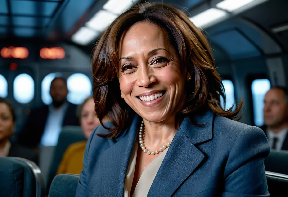 Insatiable Skirt lover and kind, shy woman Kamala Harris has Intense Orgasming love for her skirt, sitting and wearing (long pleated full circle skirt), uniform jacket and strapless low pump office shoes, (pronounced (feminine) features), (very windy), skirt is flowing wildly in the wind, inside a spaceship travelling through deep space, very, very intricate hyper-detailed symmetric (attractive graceful young feminine face) with (sad, tired eyes and a loving smile), very voluptuous breasts, full of empathy and compassion and love, (pronounced (feminine) features), (highly detailed ultra accurate realistic) hands and fingers, (windy), epic composition, highly detailed attributes, (35mm f1.4 Kodak portra 400 photograph), extremely high quality RAW photograph, highly detailed atmosphere, sci-fi, cinematic shot, dynamic lighting, 75mm, Technicolor, Panavision, cinemascope, sharp focus, fine details, 8k, HDR, realism, realistic, key visual, film still, superb cinematic color grading, depth of field