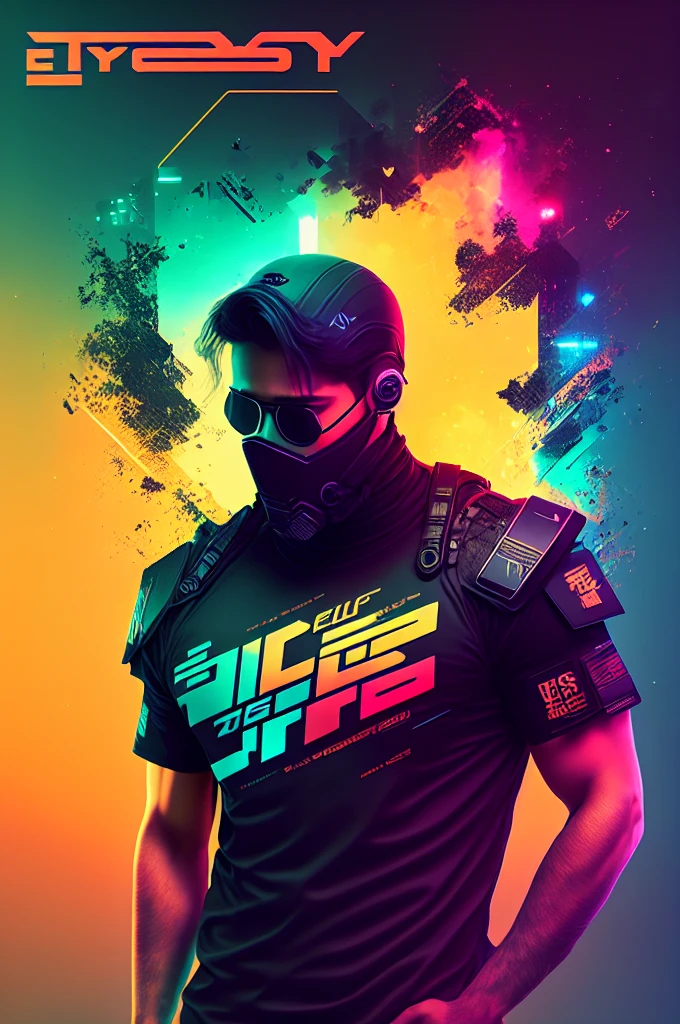 BTS t-shirt designs, 3D t-shirt art, cyber punk, epic illustration, realisitic, 3d illustration, black backdrop, very colorful, modern colors full gradients, focused, from front view