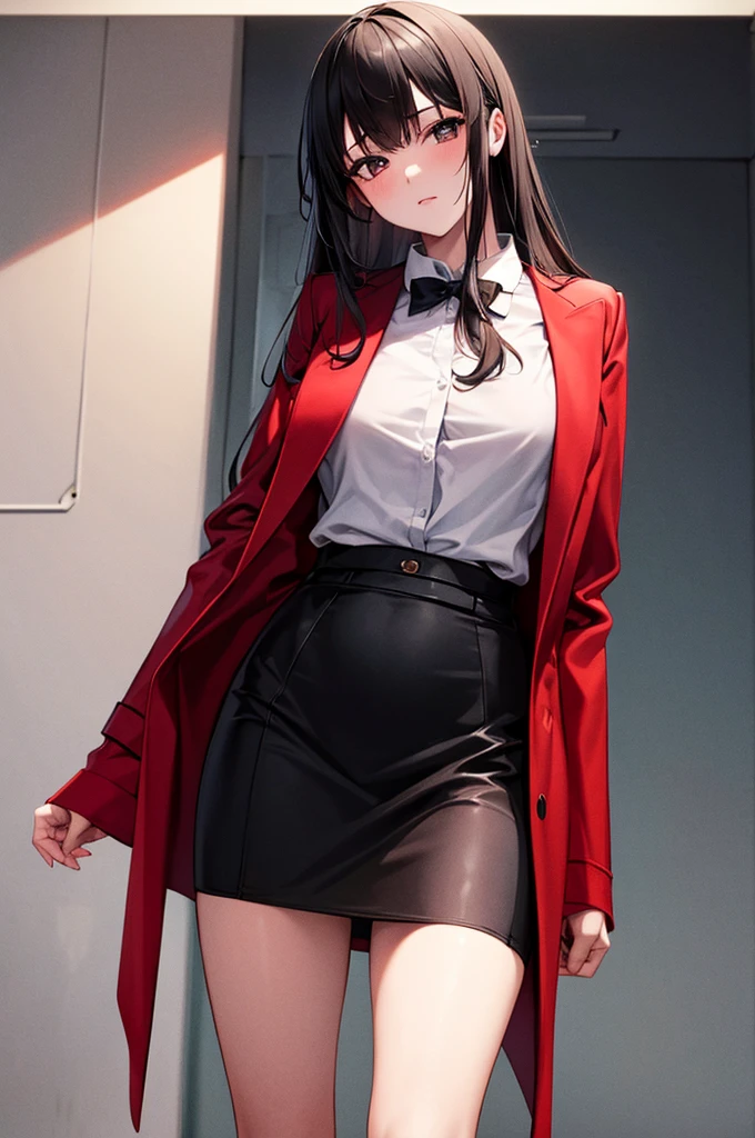 High resolution,masterpiece,Highest quality,Very detailed,One girl, Black Skirt, Red coat,
