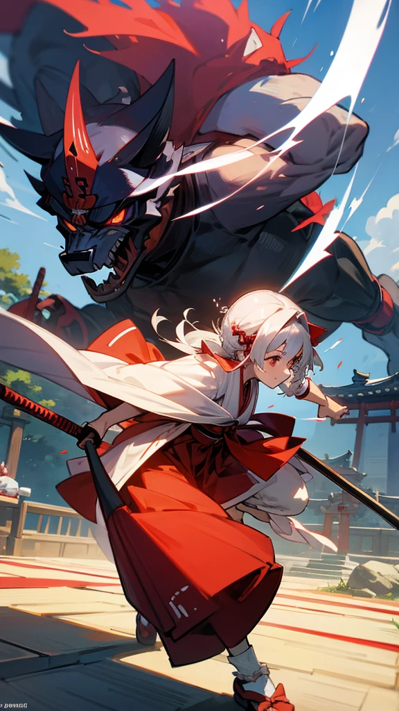 Shrine maiden vs samurai monsters japanese shrine battle broom