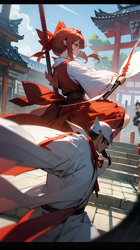 Shrine maiden vs samurai monsters japanese shrine battle broom