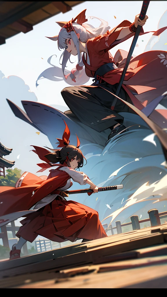 Shrine maiden vs samurai monsters japanese shrine battle broom