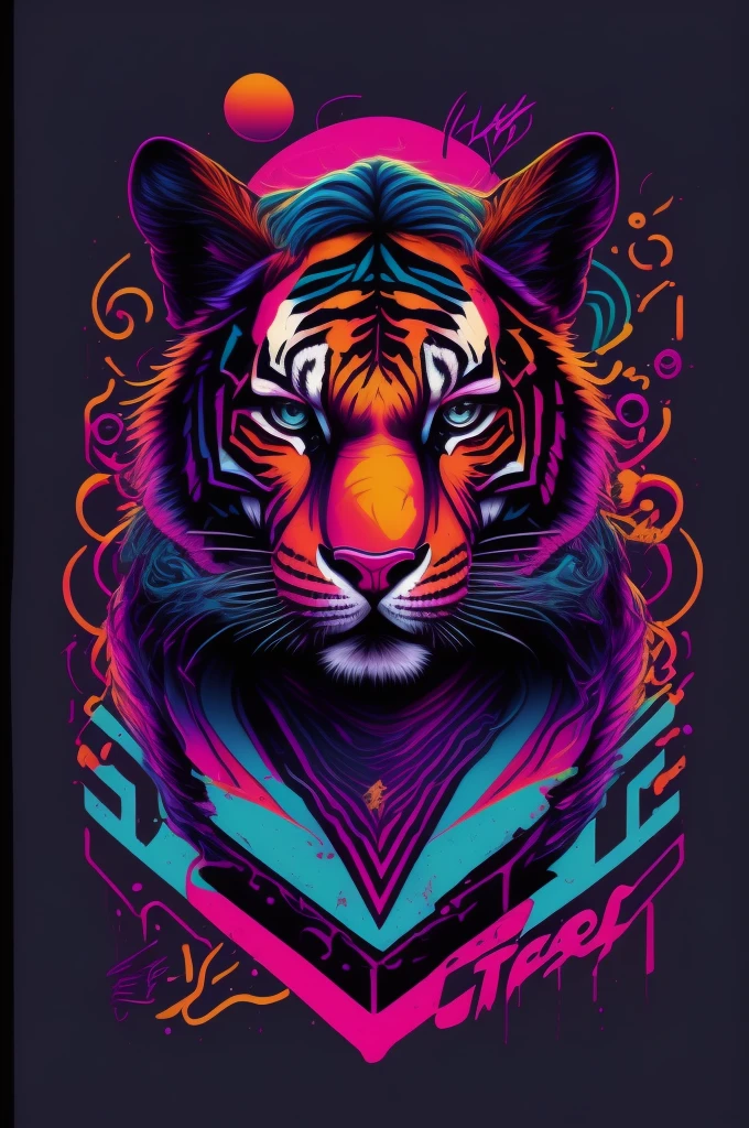tigre, Inspired graffiti, swirly vibrant colors, NEO Tokyo, futurist, vectorial art, t shirt design