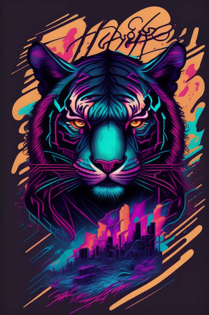 tigre, Inspired graffiti, swirly vibrant colors, NEO Tokyo, futurist, vectorial art, t shirt design