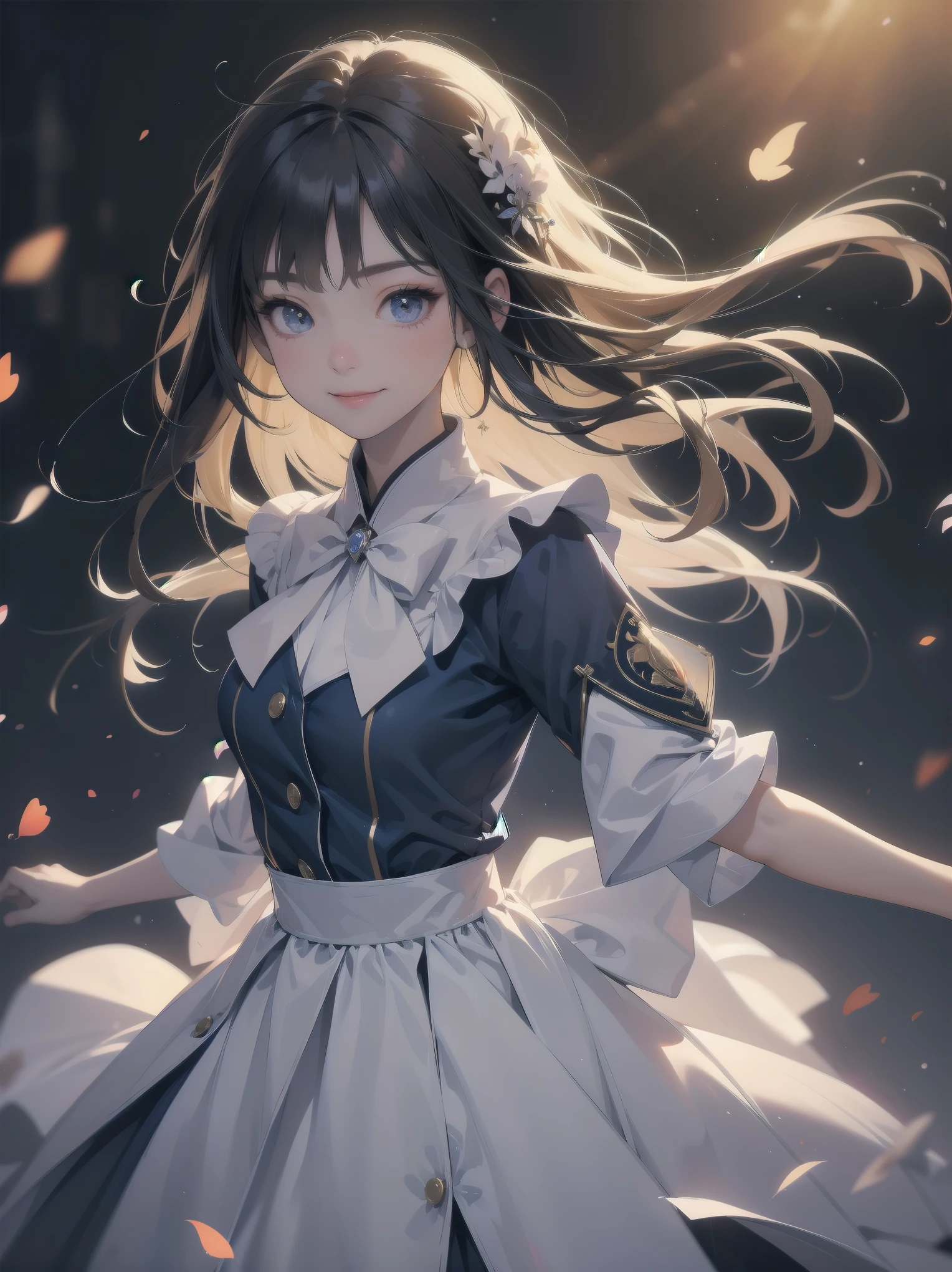 Masterpiece of detail, top quality, 1 girl, 独奏, Enhanced Dynamic Perspective,Cute pretty beautiful girl,Brand JK uniform,Look at me and smile,Simple Background,Masterpieces,high quality,16K resolution,Super quality,Accurate,Cinema Lighting,