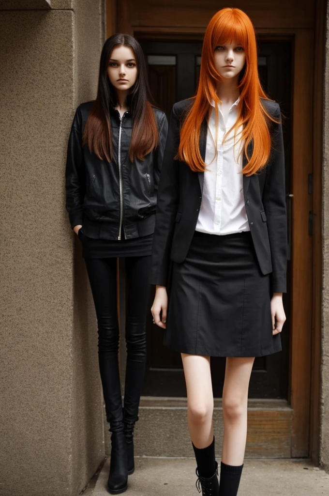 15 year old girl with very long and tall legs. Perfect, now make her hair orange and make her goth