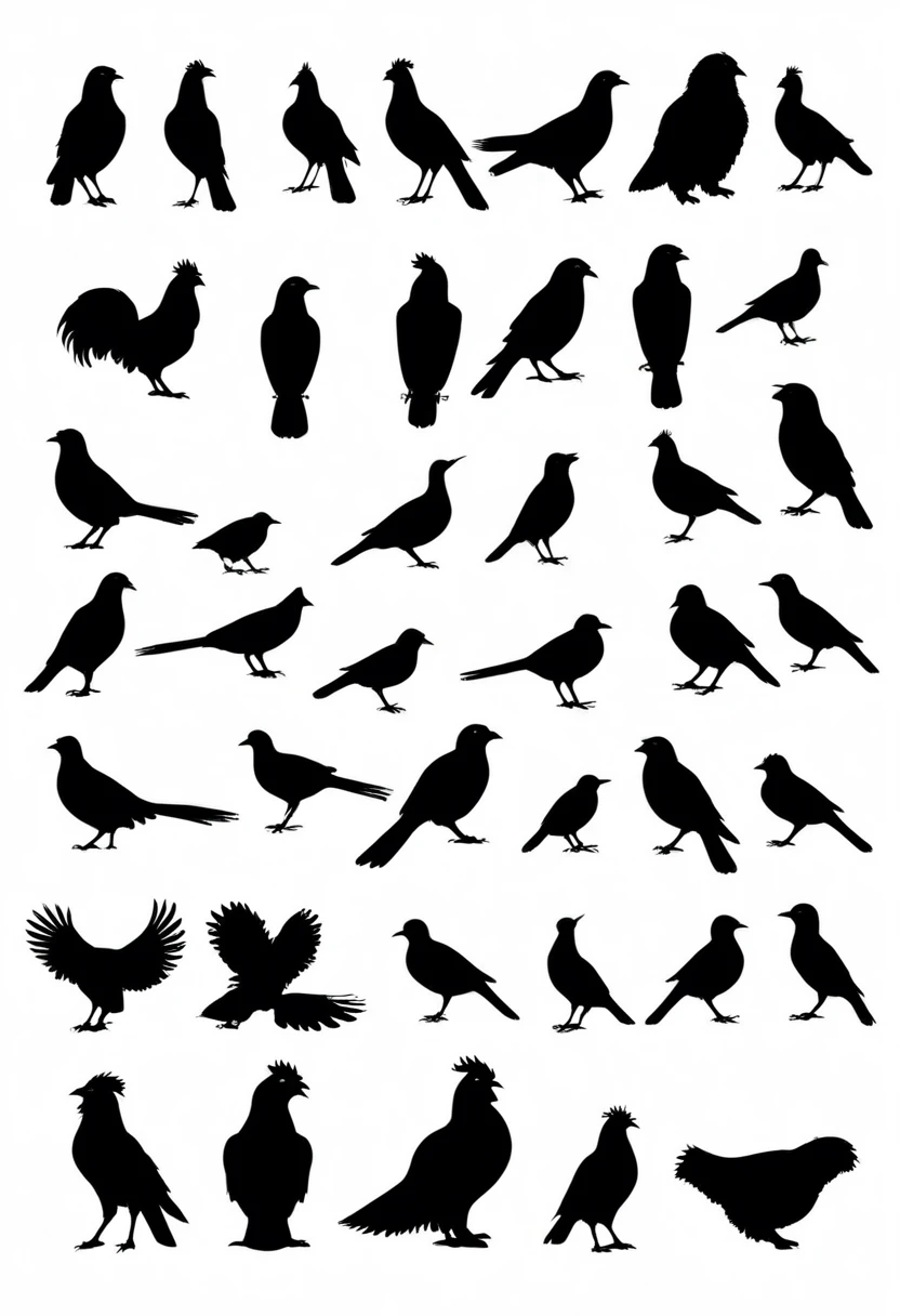 Chicken silhouettes in several flat design poses