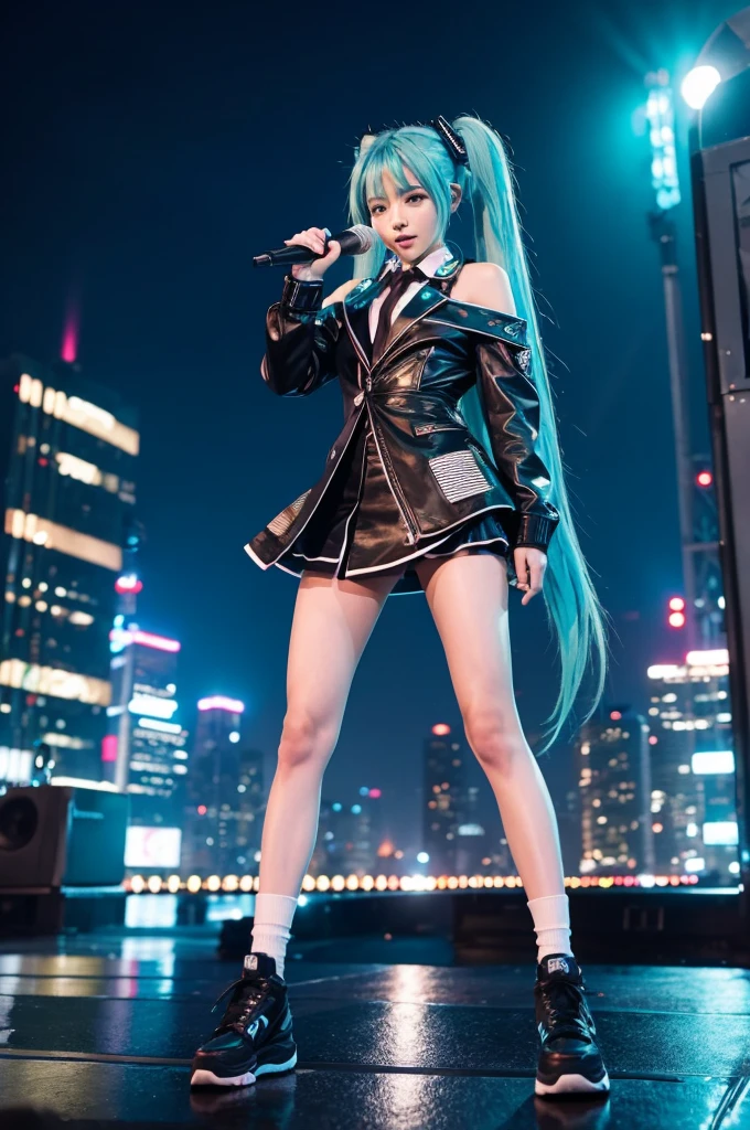 Miku Rapper Image of Hatsune Miku performing in hip-hop style with the city night ...