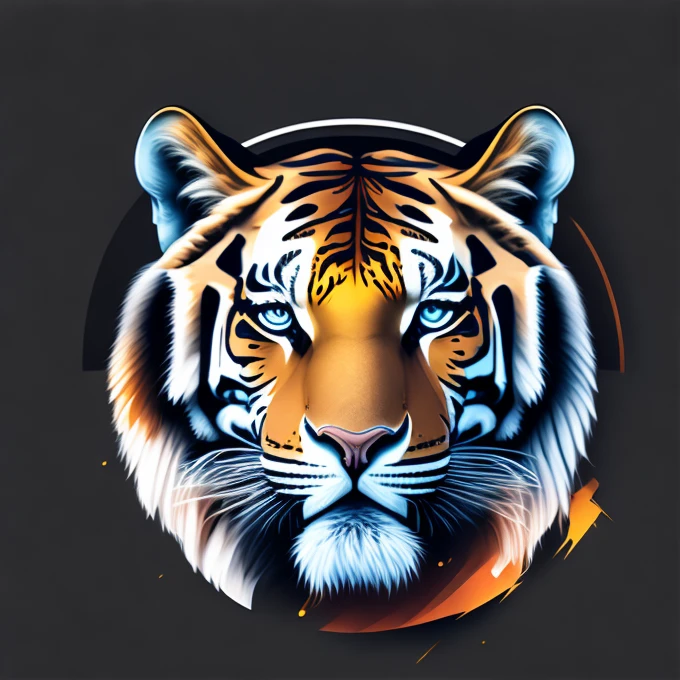 T-shirt graphic design Vector t-shirt center , 8K , cinematic, realisitic, tigre, circular design, Start, White background