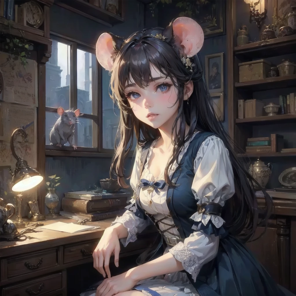 masterpiece, (textured skin), best quality, gorgeous beautiful girl, (a female
rat),,detailed clothes,large breasts,narrow waist,, (beautiful face), cinematic lighting, (fantasy anime art ),