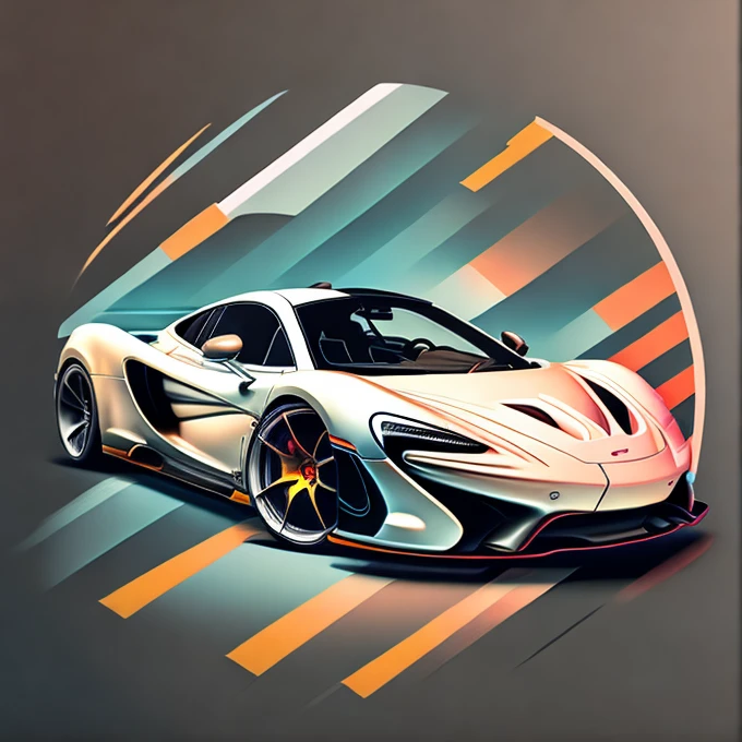 T-shirt graphic design art, a retro graphic design, McLaren p1, two miami, soft four-color color, vintage pastel tone, highly detailed cleanliness, vector image, masterpiece realistic, professional photograpy, realistic car, simple car sunrise background, flat black background, isometric, vibrant vector
