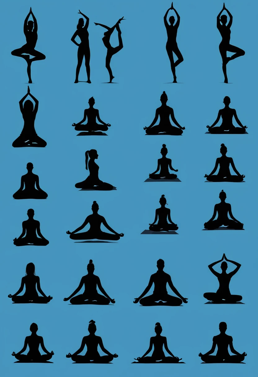 Yoga silhouettes in several flat design poses