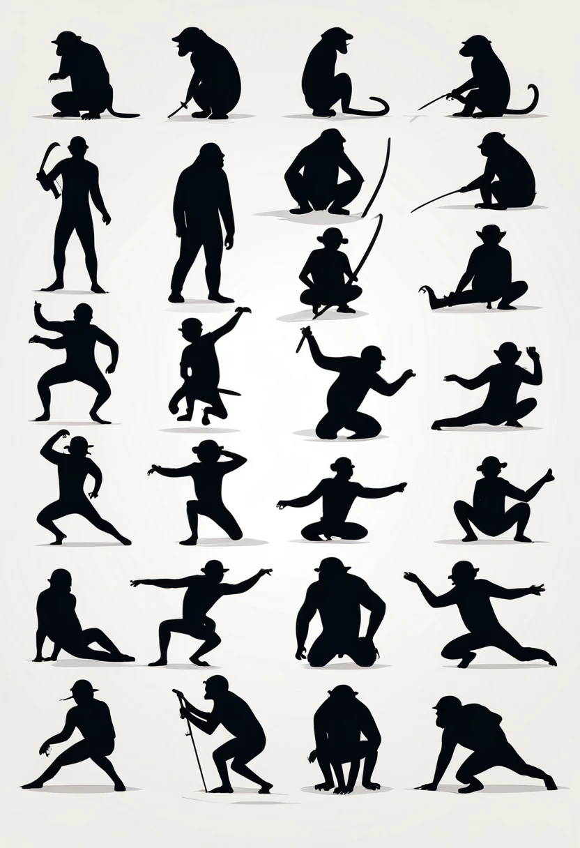 Monkey silhouettes in several flat design poses