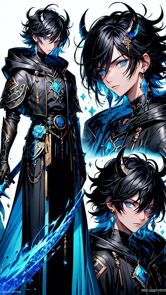 (masterpiece:1.2、highest quality), (Exquisite eyes: 1.2), (Detailed Background、Dark fantasy), (beauty detailed face), High Contrast, (Best lighting、Very delicate and beauty), ((Cinema Lighting) )), colorful, Hyper Detail, Dramatic Light, Intricate details, (1 boy, scruffy black hair, bangs, Blue eyes, moon, dark night, long earrings, black hoodie, blue demon horns, blue great sword at the back, looking at viewer, upper body), Black light swirling around the character, Depth of written boundary, black light particles, Nightcore, Spectacular anime style, zerochan art, Anime Wallpaper, Burning, High quality anime art style, Key Anime Art