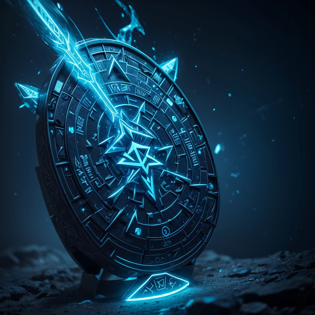 mysterious, Magical, artifact, glows with blue light, runes, symbol, complex parts,  Super detailed, 8 k