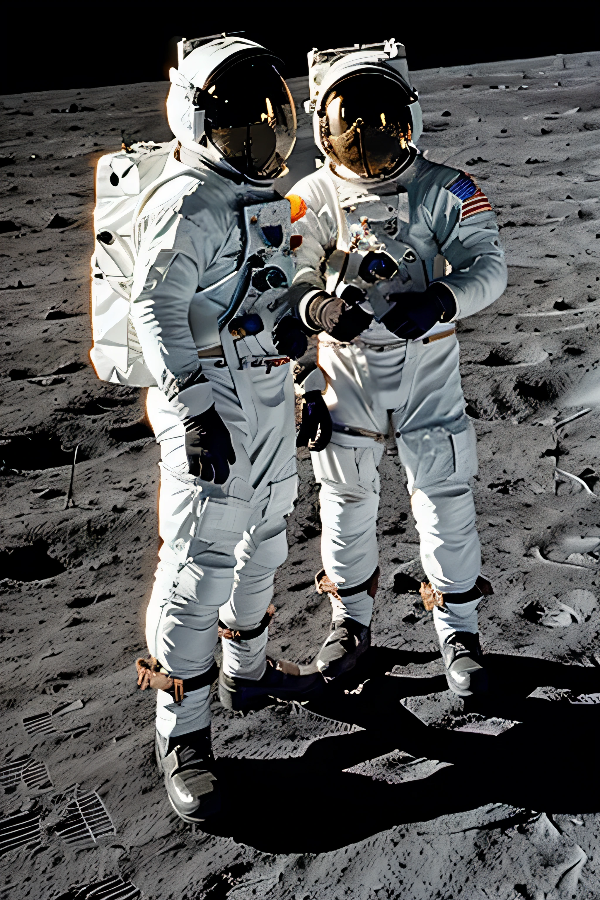 two astronauts standing on the moon