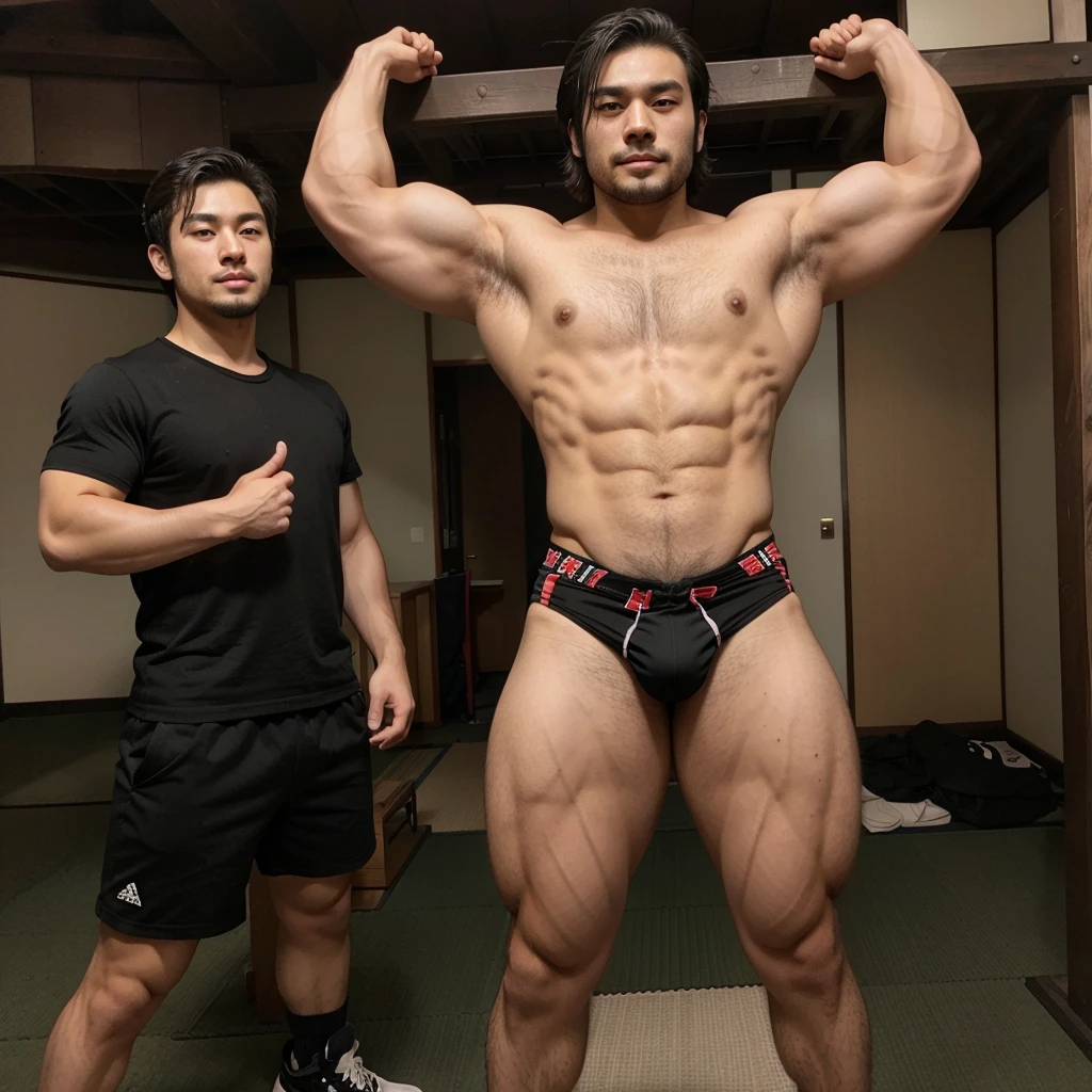 Young hairy Japanese handsome man , hyper muscular 