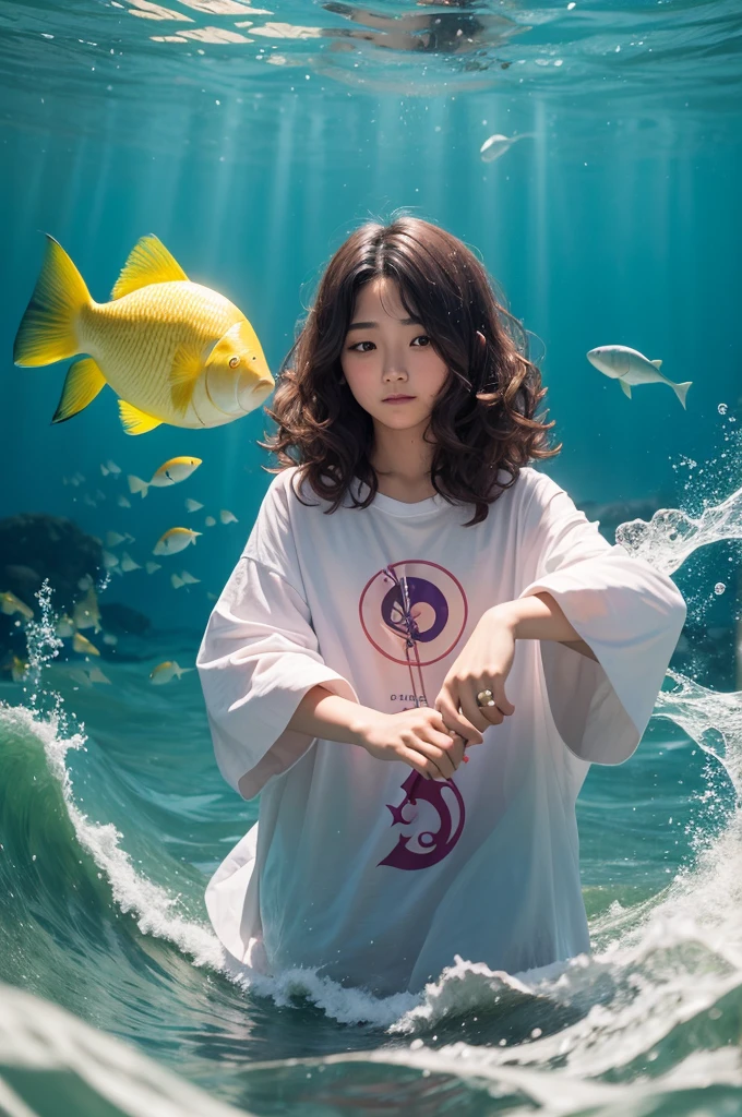 One with short, voluminous wavy hair and a floating fish