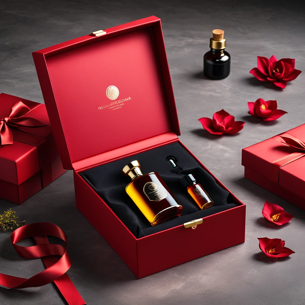 luxury red gift box with small oil flacon