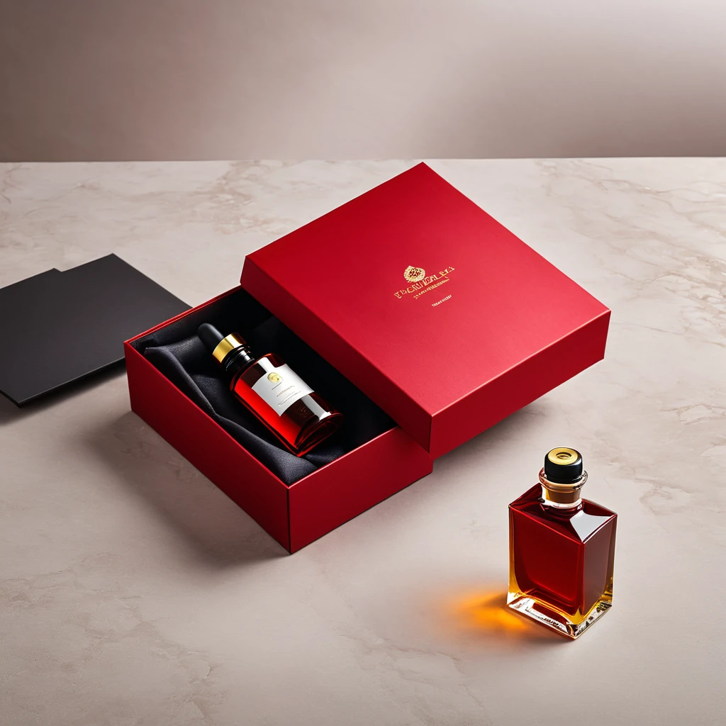 luxury red gift box with small oil flacon
