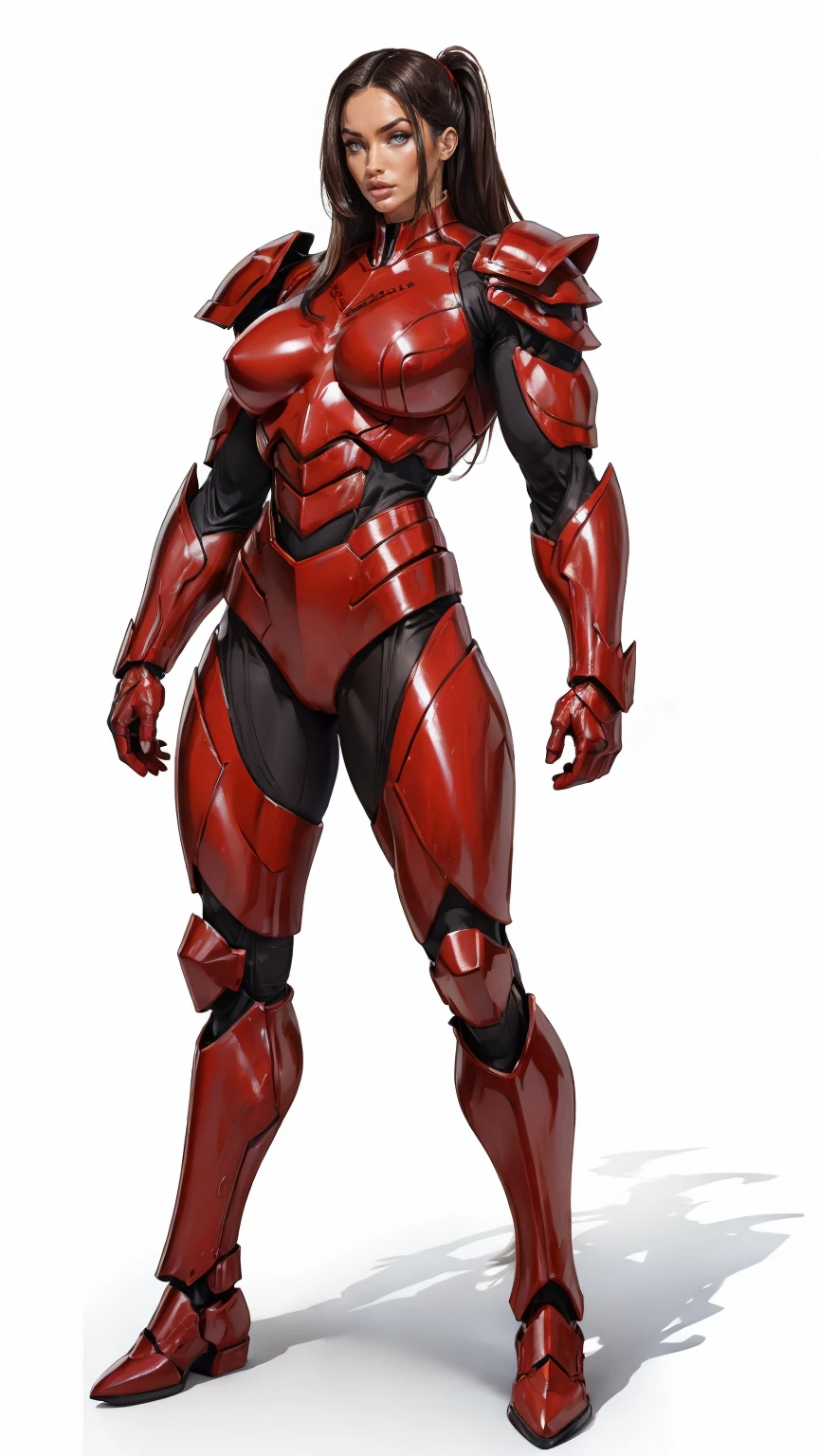 a portrait of Megan fox as armored carnage, (red carnage skinless muscular bio-mecha armor:1.25), (mouth wide open, carnage style:1.25), (full body view:1.25), Realistic, Very detailed face and eyes, (masterpiece:1.1), (beautiful girl face:1.45)