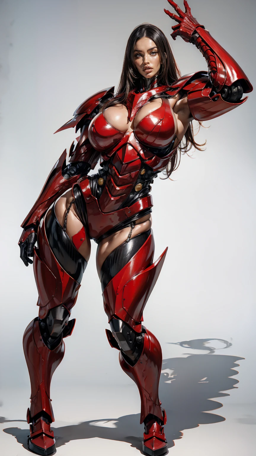 a portrait of Megan fox as armored carnage, (red carnage skinless muscular bio-mecha armor:1.25), (mouth wide open, carnage style:1.25), (full body view:1.25), Realistic, Very detailed face and eyes, (masterpiece:1.1), (beautiful girl face:1.45)