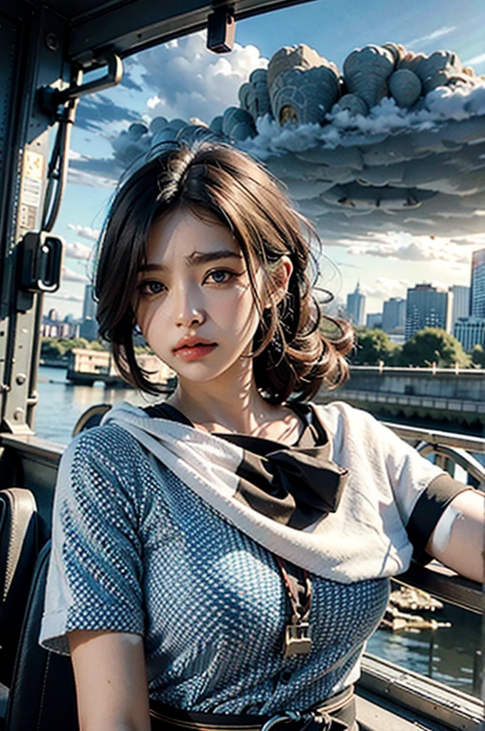 best quality, masterpiece, photo realistic, intricate details, raw photo, photon rendering, octane render, absurdres, ultra detailed, detailed face, detailed skin, trending on artstation,8k masterpiece,cinematic lighting, scenery, scenery, no humans, cityscape, sky, city, cloud, outdoors, building, sunset, city lights, bridge, river, tree, roadn, artist name,