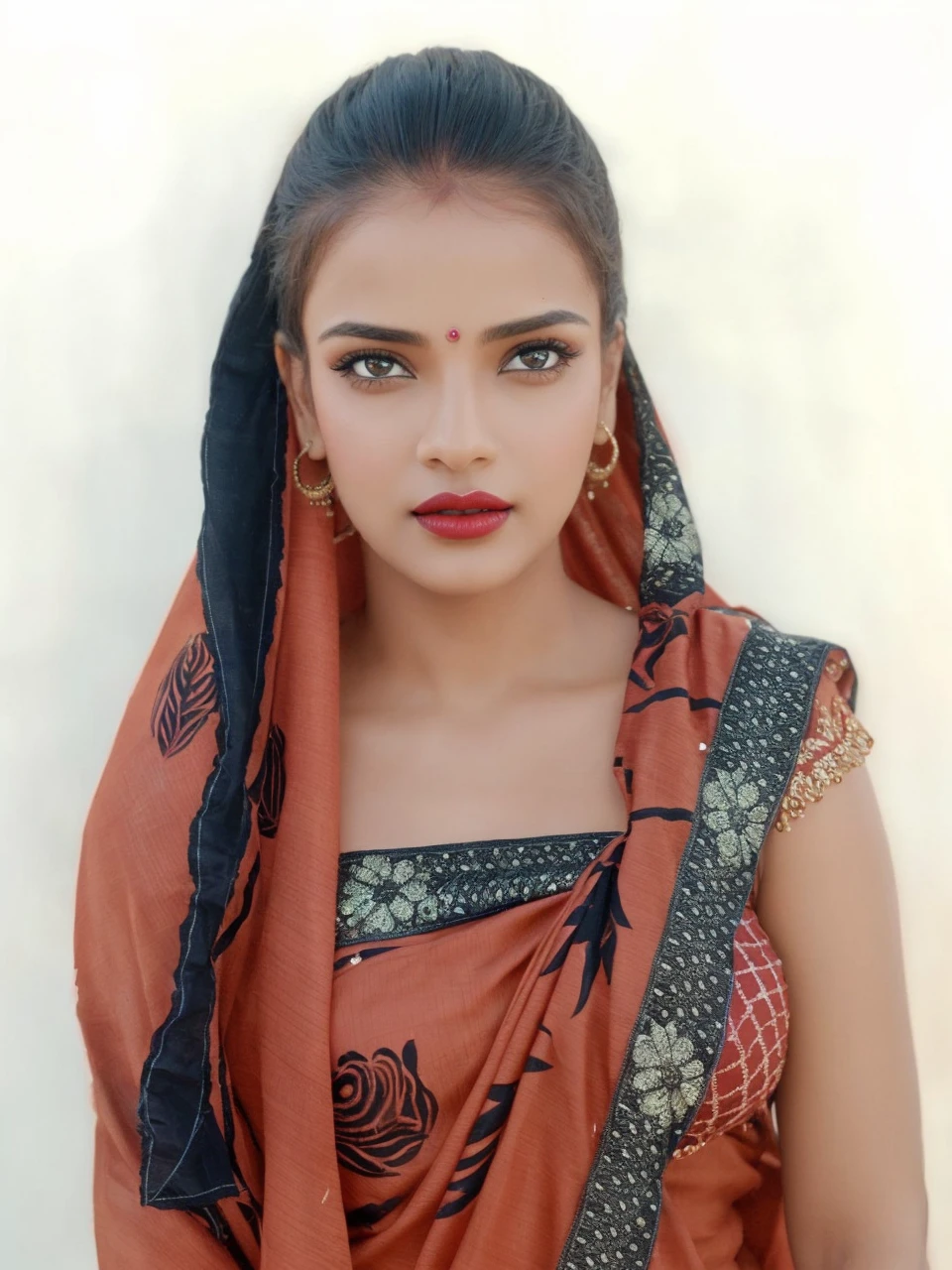 night bokeh effect background, perfect pink eyes, fantastic face, Indian, beautiful look, ((red lips, bright eyes, curve heir 1.5)), ((beautiful details body)), A glorious gorgeous bollywood actress, glorious gorgeous face, pretty face, bright eyes, detailed dress, updo elegant hair, blurred gray tones background, ultra focus, face ilumined, face detailed, 8k resolution, painted, dry brush, brush strokes,