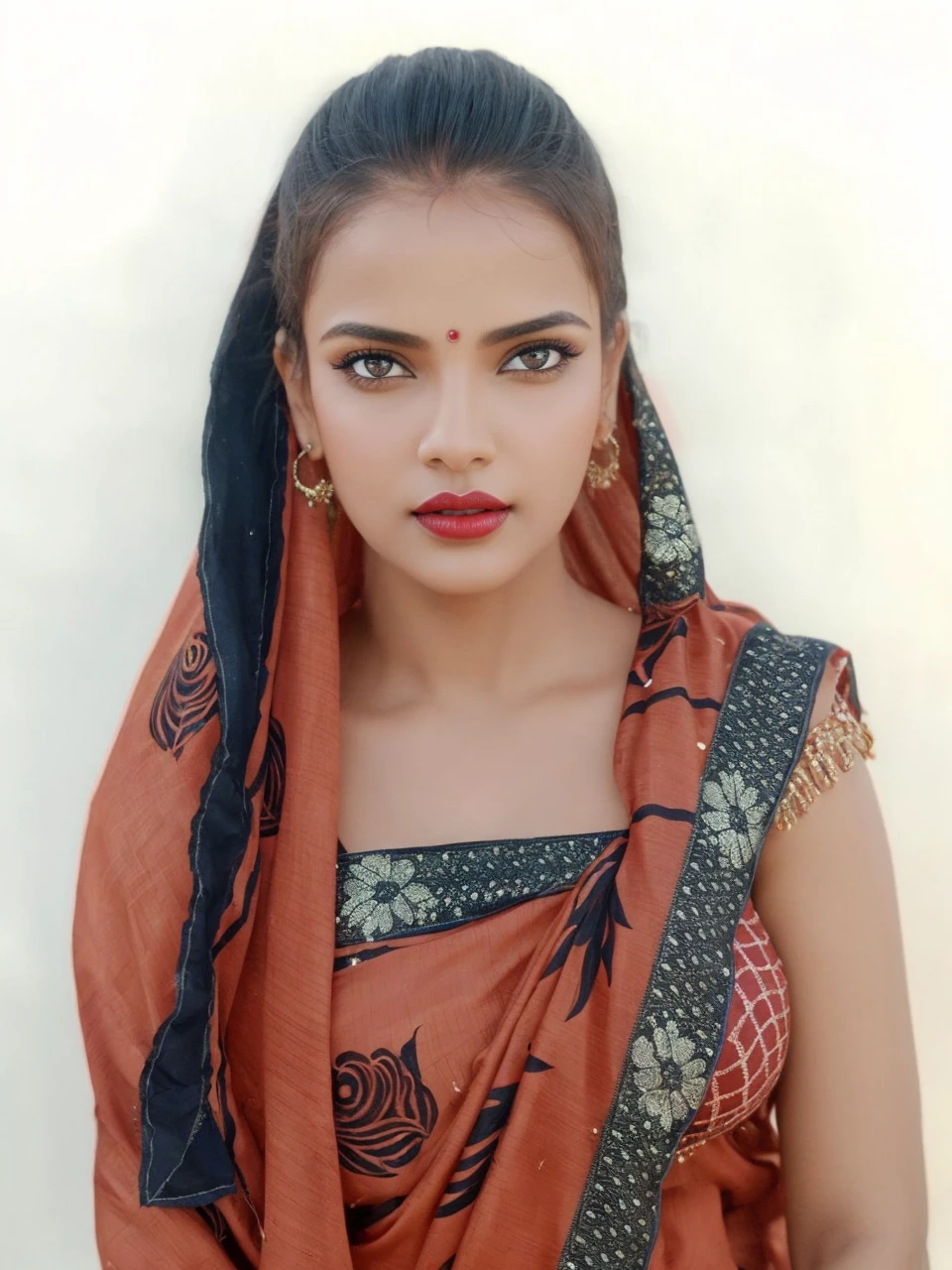 night bokeh effect background, perfect pink eyes, fantastic face, Indian, beautiful look, ((red lips, bright eyes, curve heir 1.5)), ((beautiful details body)), A glorious gorgeous bollywood actress, glorious gorgeous face, pretty face, bright eyes, detailed dress, updo elegant hair, blurred gray tones background, ultra focus, face ilumined, face detailed, 8k resolution, painted, dry brush, brush strokes,