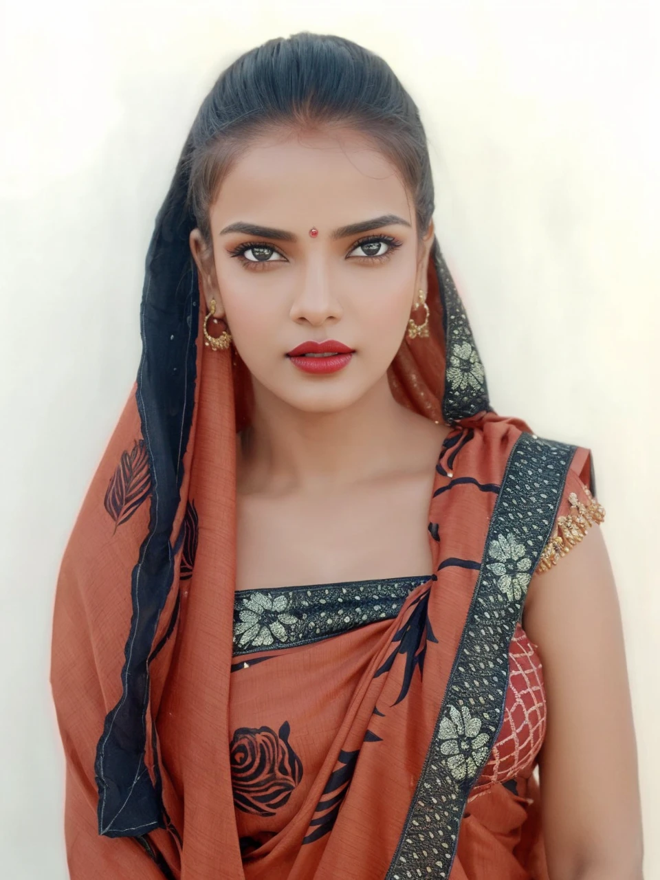 night bokeh effect background, perfect pink eyes, fantastic face, Indian, beautiful look, ((red lips, bright eyes, curve heir 1.5)), ((beautiful details body)), A glorious gorgeous bollywood actress, glorious gorgeous face, pretty face, bright eyes, detailed dress, updo elegant hair, blurred gray tones background, ultra focus, face ilumined, face detailed, 8k resolution, painted, dry brush, brush strokes,
