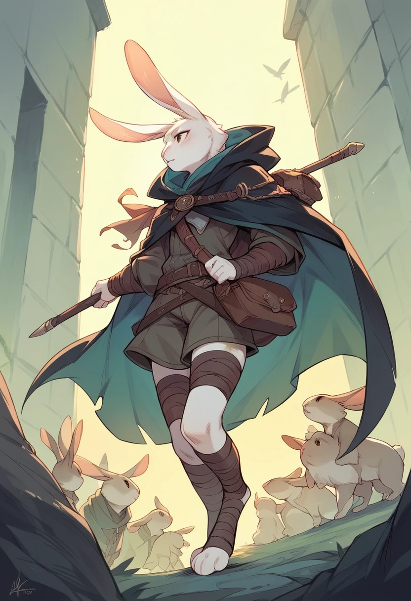 Rabbit, leg wraps, helment, long ear helment, cloak