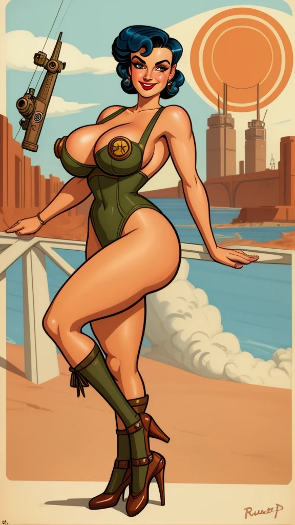 retrofuturism, pinup. dieselpunk, rubenesque, pretty woman