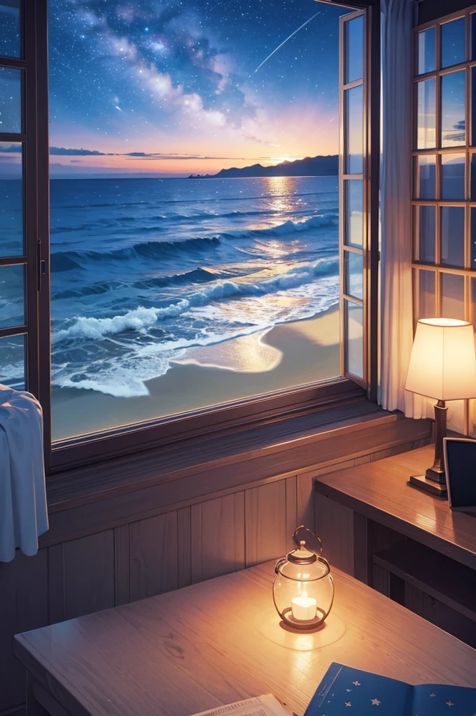 Masterpiece, Beautiful Beach view from windows, Stary night, starfall.
