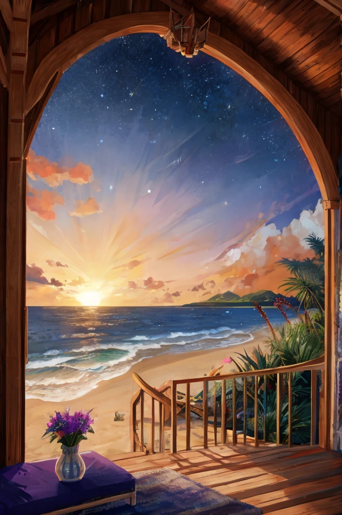 Masterpiece, Beautiful Beach view from windows, Stary night, starfall.