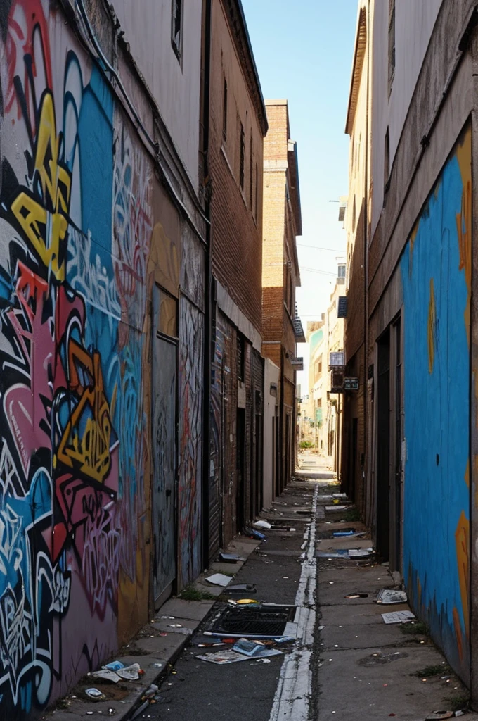 **Visual Prompt:** A rundown urban neighborhood with graffiti-covered walls and alleys.