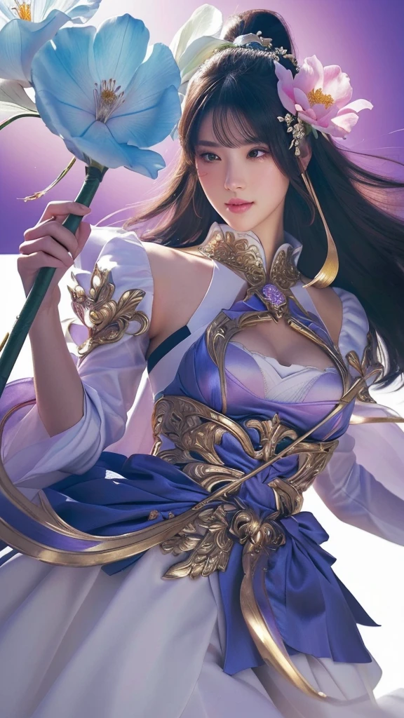 Beautiful a close up of a woman holding a flower and a staff, extremely detailed artgerm, artgerm lau, style of artgerm, artgerm detailed, ! dream artgerm, style artgerm, trending artgerm, realistic