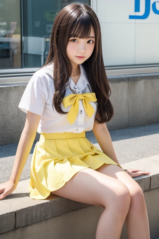 Cute Girls、high school girl、Idol、clear、Yellow mini skirt、See-through、sit