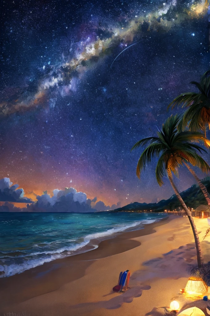 Masterpiece, Beautiful Beach view, Stary night, starfall.