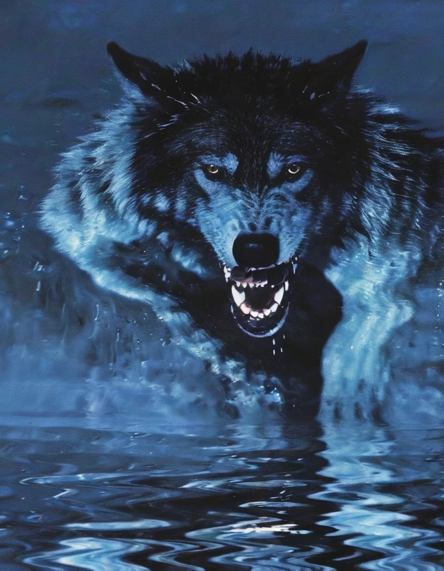 wolf in ZGLITCHZ style, light blue background
