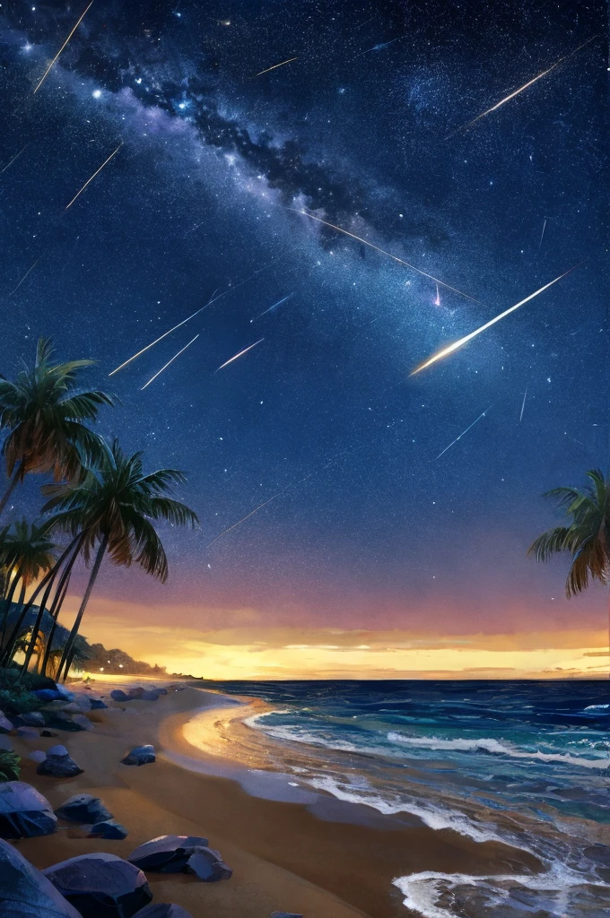 Masterpiece, Beautiful Beach view, Stary night, a shooting star.